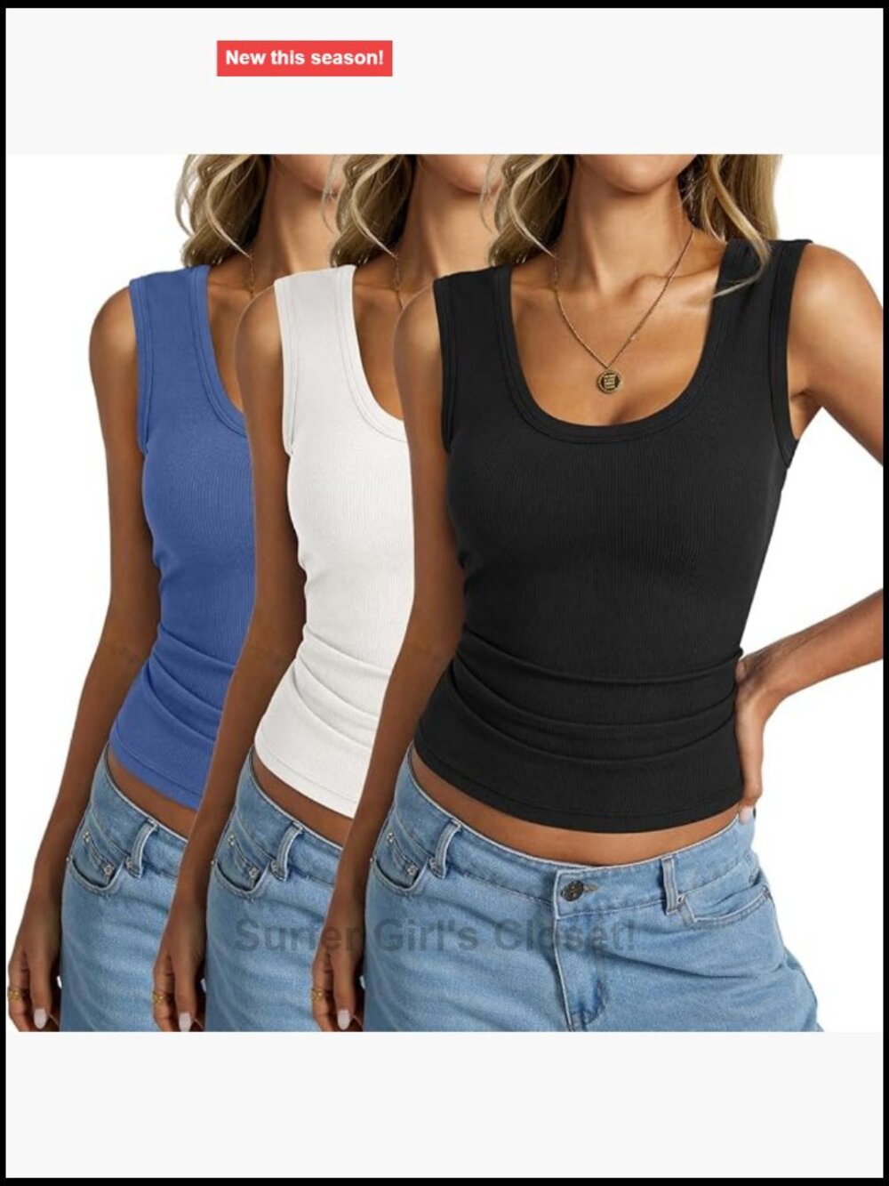 Cotton Ribbed Scoop Neck Tank Tops Sleeveless Fitted 3 Pack